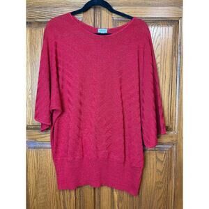 Avenue Red Metallic Short Sleeve Knit lightweight Sweater Size 18/20 Holiday